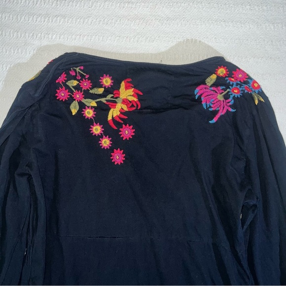Johnny Was JW Los Angeles Embroidered Black Tunic Dress Large Cotton Boho Floral - Picture 4 of 12